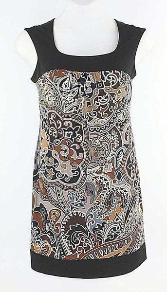Liz Claiborne Sz 10 Black Tan Gray Multi Polyester Spandex Shift Dress