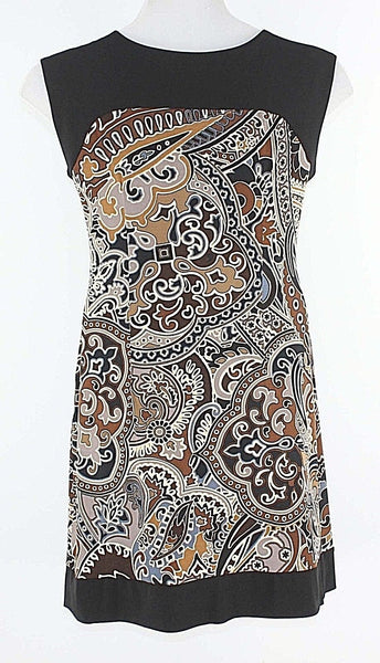 Liz Claiborne Sz 10 Black Tan Gray Multi Polyester Spandex Shift Dress
