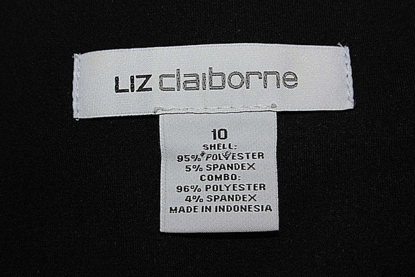 Liz Claiborne Sz 10 Black Tan Gray Multi Polyester Spandex Shift Dress