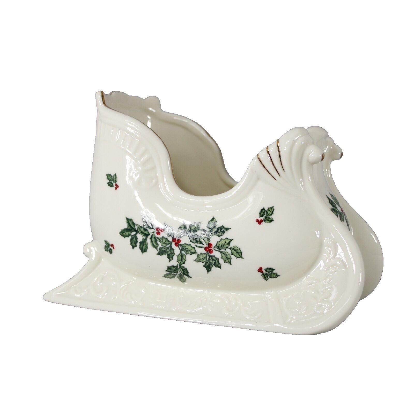 Baum Bros Formalities Cream Green Multi Ceramic Santa Sled 9 x 4 Decor