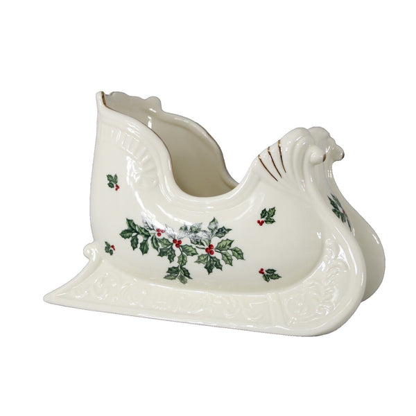 Baum Bros Formalities Cream Green Multi Ceramic Santa Sled 9 x 4 Decor