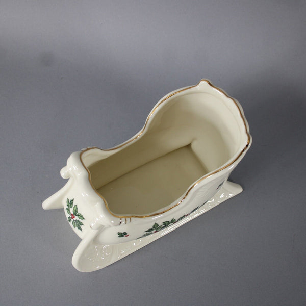 Baum Bros Formalities Cream Green Multi Ceramic Santa Sled 9 x 4 Decor