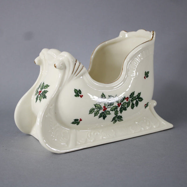 Baum Bros Formalities Cream Green Multi Ceramic Santa Sled 9 x 4 Decor