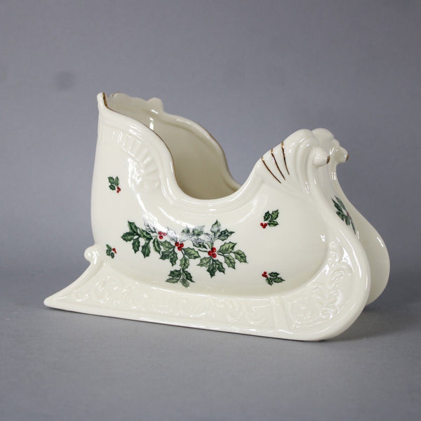 Baum Bros Formalities Cream Green Multi Ceramic Santa Sled 9 x 4 Decor