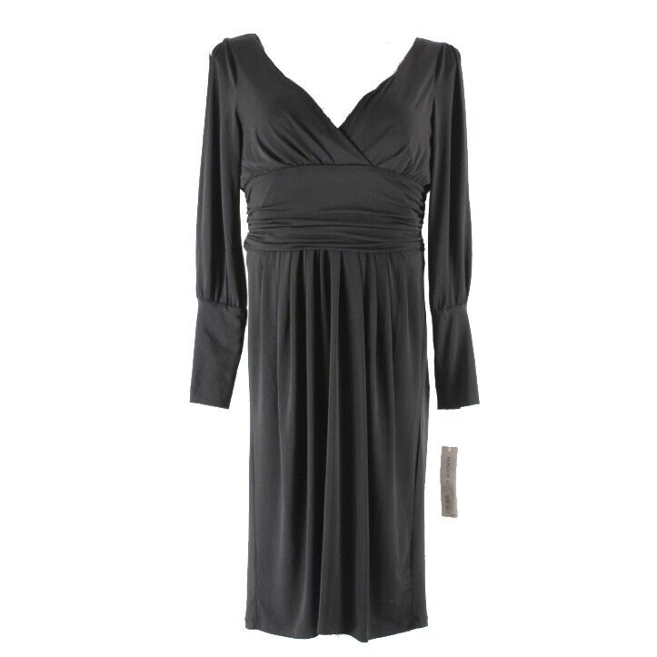 Maggy London NEW $128 Sz 14 Black Cold Arm Ruched Lined Poly Blend Dress
