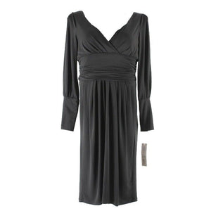Maggy London NEW $128 Sz 14 Black Cold Arm Ruched Lined Poly Blend Dress