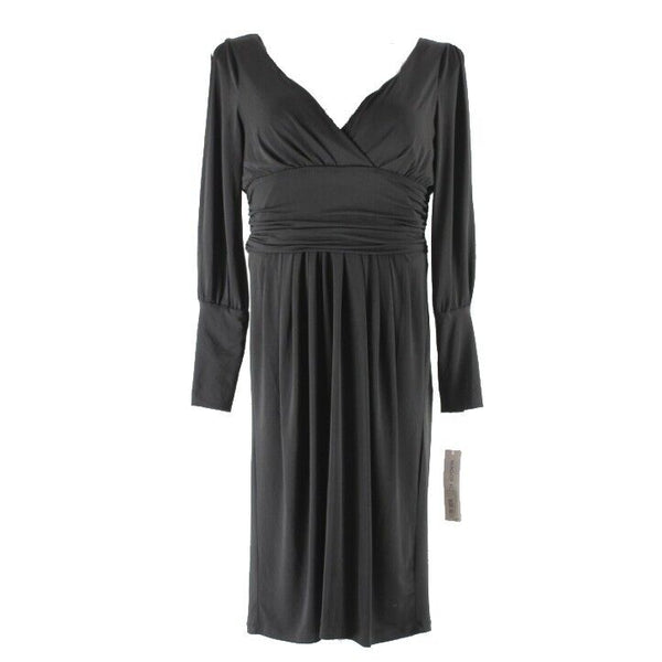 Maggy London NEW $128 Sz 14 Black Cold Arm Ruched Lined Poly Blend Dress