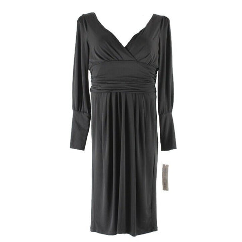 Maggy London NEW $128 Sz 14 Black Cold Arm Ruched Lined Poly Blend Dress
