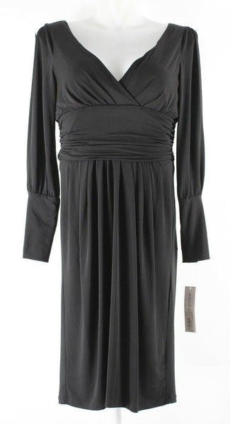 Maggy London NEW $128 Sz 14 Black Cold Arm Ruched Lined Poly Blend Dress