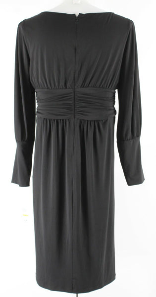 Maggy London NEW $128 Sz 14 Black Cold Arm Ruched Lined Poly Blend Dress