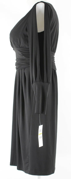 Maggy London NEW $128 Sz 14 Black Cold Arm Ruched Lined Poly Blend Dress
