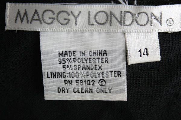 Maggy London NEW $128 Sz 14 Black Cold Arm Ruched Lined Poly Blend Dress