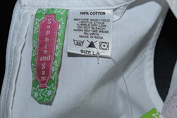 Sophie and Sam NEW L White Pink Multi 100% Cotton Embroidered Girls Dress