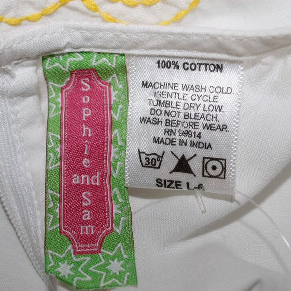 Sophie and Sam NEW L White Pink Multi 100% Cotton Embroidered Girls Dress