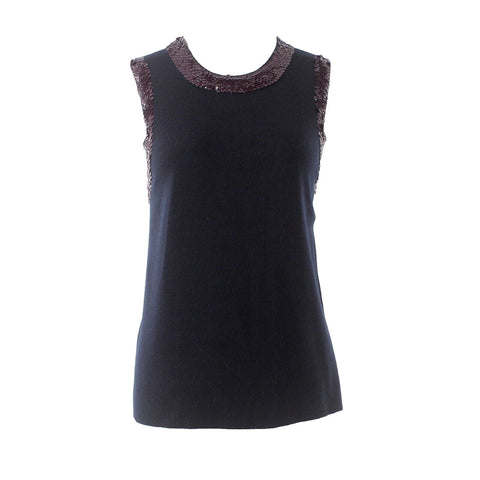 J Crew NEW $118 Sz M Navy Blue Purple Sequin Trim Slit Sides Acrylic Wool Top