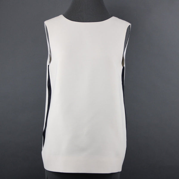 Burberry London NEW $300 Sz 2 Cream Black Stripe V Neck Back Lined Wool Silk Top