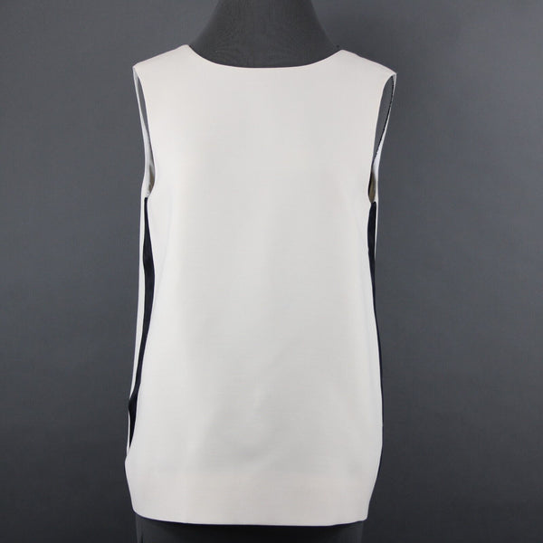 Burberry London NEW $300 Sz 2 Cream Black Stripe V Neck Back Lined Wool Silk Top