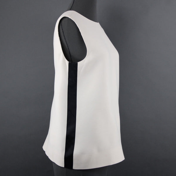 Burberry London NEW $300 Sz 2 Cream Black Stripe V Neck Back Lined Wool Silk Top