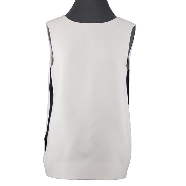 Burberry London NEW $300 Sz 2 Cream Black Stripe V Neck Back Lined Wool Silk Top