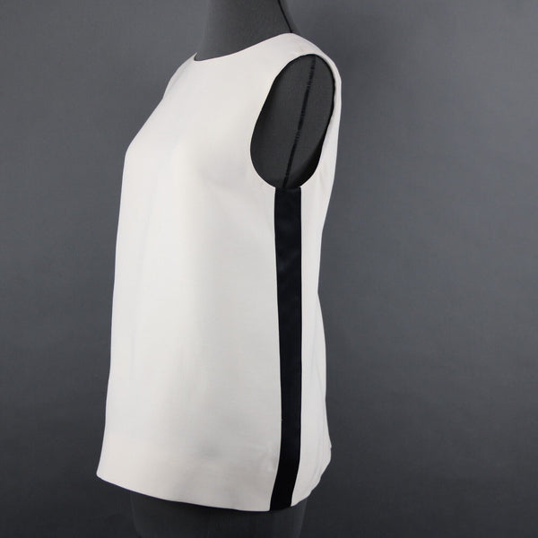 Burberry London NEW $300 Sz 2 Cream Black Stripe V Neck Back Lined Wool Silk Top