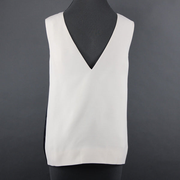 Burberry London NEW $300 Sz 2 Cream Black Stripe V Neck Back Lined Wool Silk Top