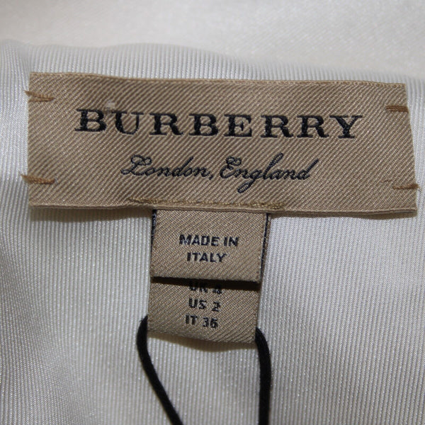 Burberry London NEW $300 Sz 2 Cream Black Stripe V Neck Back Lined Wool Silk Top