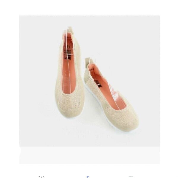 Casual Cool Sz 7 Tan White Coral Fabric Mesh Upper Slip On .5" Heel Flats