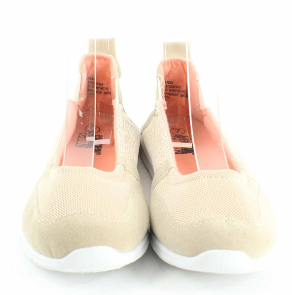 Casual Cool Sz 7 Tan White Coral Fabric Mesh Upper Slip On .5" Heel Flats