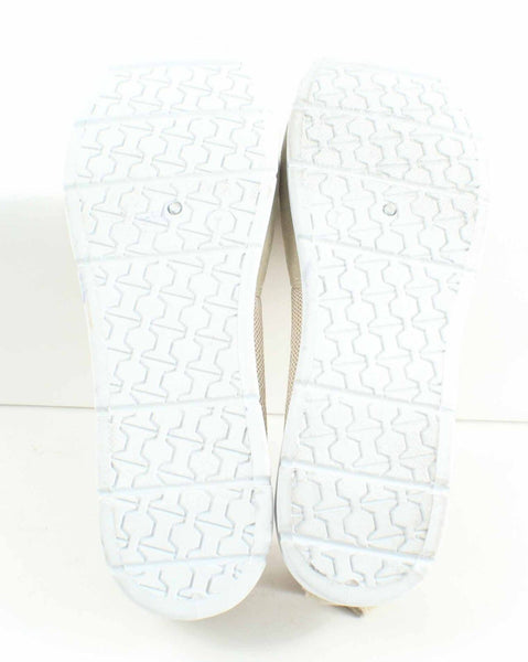 Casual Cool Sz 7 Tan White Coral Fabric Mesh Upper Slip On .5" Heel Flats