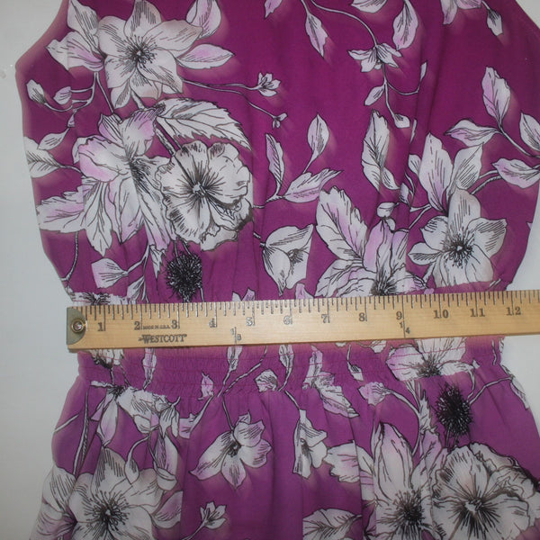 Nanette Lepore Dress Sz 8 Purple White Floral Turtleneck Ruffles 100% Polyester