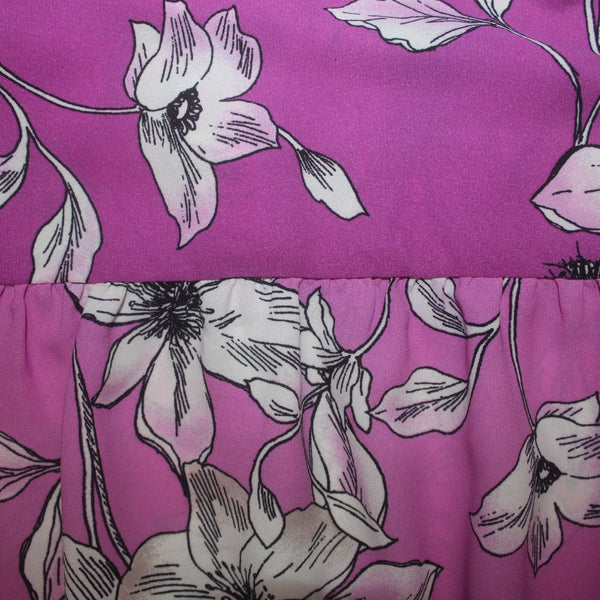 Nanette Lepore Dress Sz 8 Purple White Floral Turtleneck Ruffles 100% Polyester