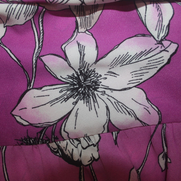 Nanette Lepore Dress Sz 8 Purple White Floral Turtleneck Ruffles 100% Polyester