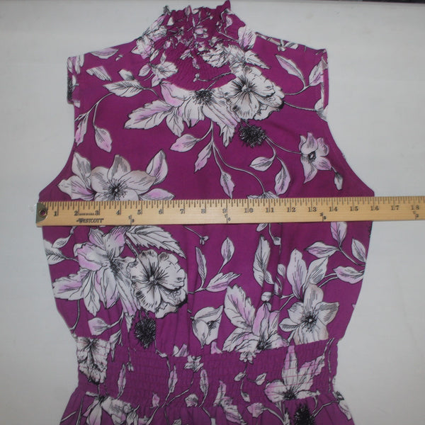 Nanette Lepore Dress Sz 8 Purple White Floral Turtleneck Ruffles 100% Polyester