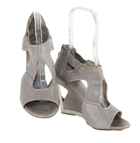Fabi $380 Sz 39 Taupe Tan Lavender Silver Leather 4" Wedge Italian Heel