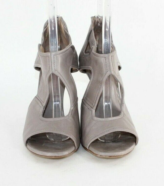 Fabi $380 Sz 39 Taupe Tan Lavender Silver Leather 4" Wedge Italian Heel