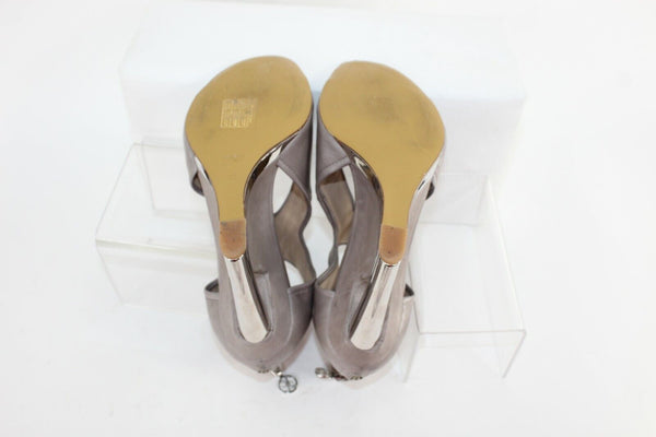 Fabi $380 Sz 39 Taupe Tan Lavender Silver Leather 4" Wedge Italian Heel