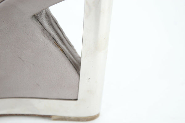 Fabi $380 Sz 39 Taupe Tan Lavender Silver Leather 4" Wedge Italian Heel