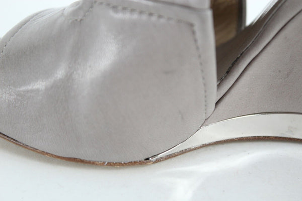 Fabi $380 Sz 39 Taupe Tan Lavender Silver Leather 4" Wedge Italian Heel