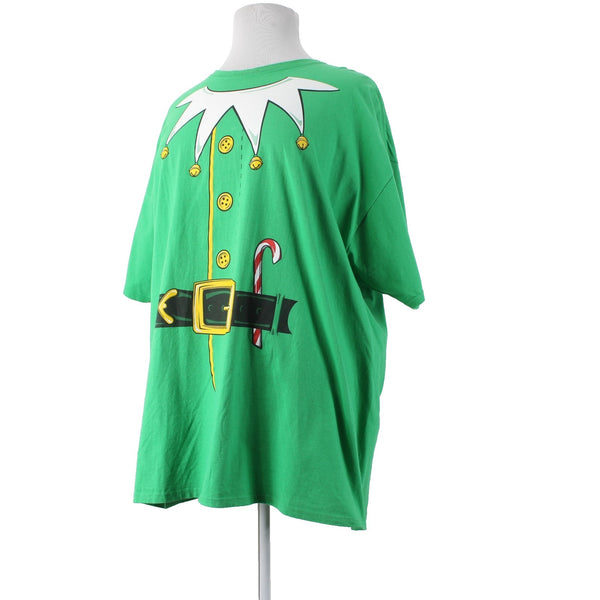 Fruit Of The Loom Shirt Sz 3XL Green Multi Colored Elf Design 100% Cotton Shirt