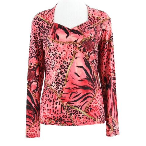 Simonton Says Sz S Magenta Tan Black Animal Harness Poly Spandex Knit Top