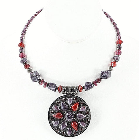 Bold Elements NEW 17 +3 Ext. Gunmetal Burgundy Purple Medallion Choker