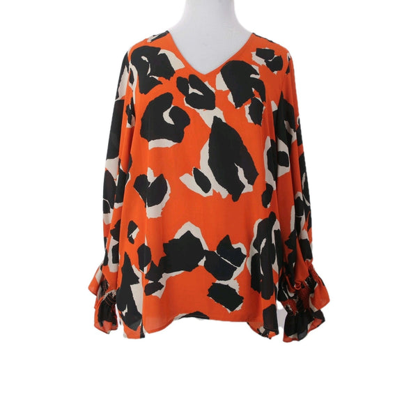 Joseph Ribkoff Top Sz 20 Orange Black Animal Print Recycled Polyester Top