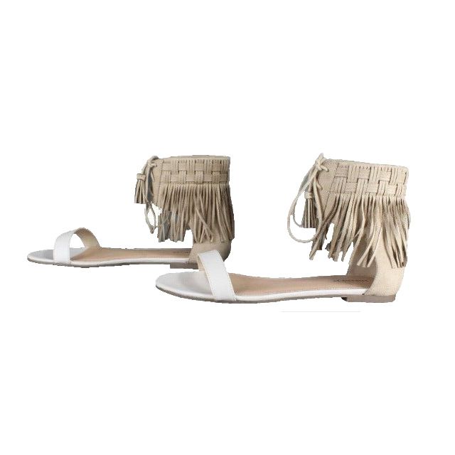 Indigo Rd Sz 10 Cream Tan Fringed Ankle Tie Flat Sandal
