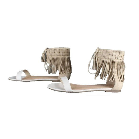 Indigo Rd Sz 10 Cream Tan Fringed Ankle Tie Flat Sandal