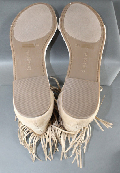 Indigo Rd Sz 10 Cream Tan Fringed Ankle Tie Flat Sandal