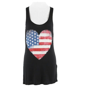 Color Bear Sz M Black Red White Blue Heart Flag Racerback Rayon Blend Top