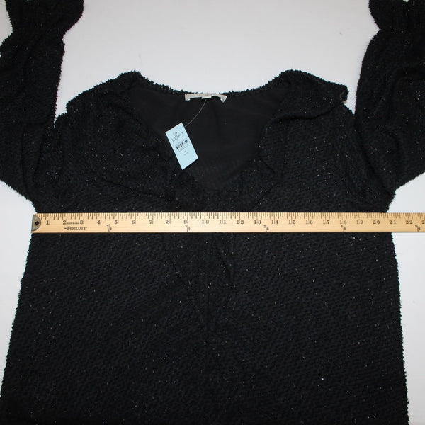 Loft Top NEW Sz MP Black Ruffles Poet V Neck Lined Textured Polyester Top