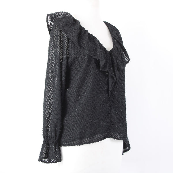 Loft Top NEW Sz MP Black Ruffles Poet V Neck Lined Textured Polyester Top