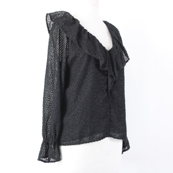 Loft Top NEW Sz MP Black Ruffles Poet V Neck Lined Textured Polyester Top