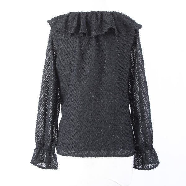 Loft Top NEW Sz MP Black Ruffles Poet V Neck Lined Textured Polyester Top